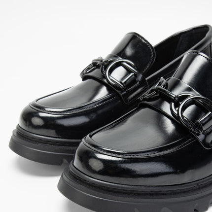 Black Opening Women's Vegan Loafer Shoes -399