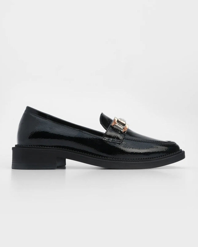 Hosre Stone Buckle Loafer Black -345