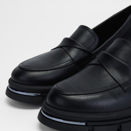 Black Leather Women's Genuine Leather Loafer Shoes -361