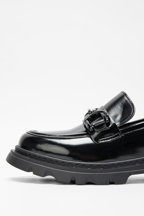 Black Opening Women's Vegan Loafer Shoes -399