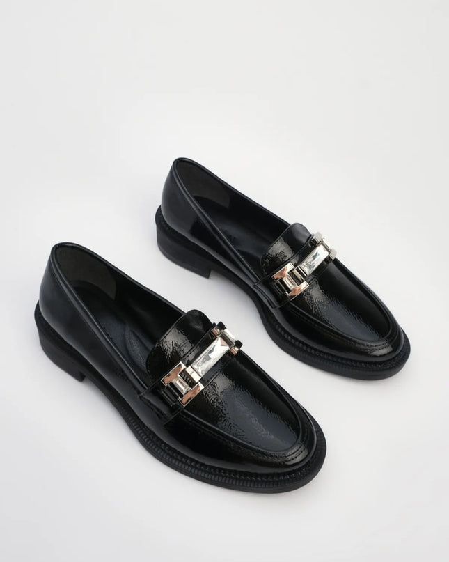 Hosre Stone Buckle Loafer Black -345