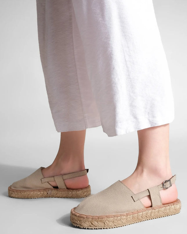 Straw Detailed Closed-Front Espadrille Sandals Beige ●6