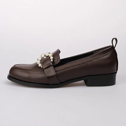 Black Color Pearl Buckle Women's Casual Flat Oxford Shoes -397