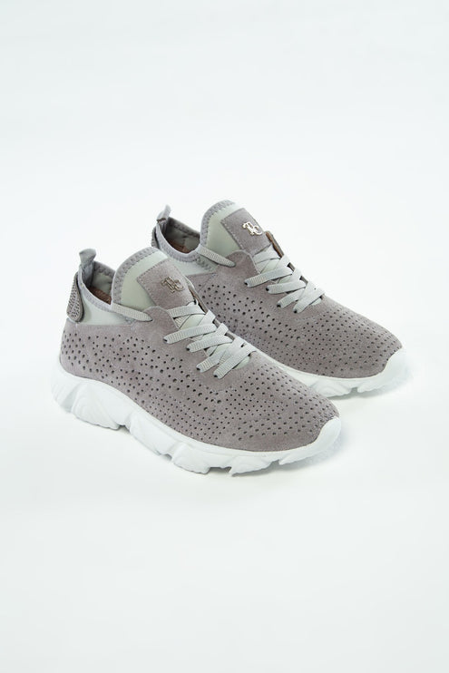 Gray Women's Genuine Leather Sneakers -268