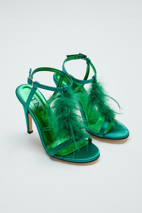 Green Women's Vegan Heeled Sandals -00110