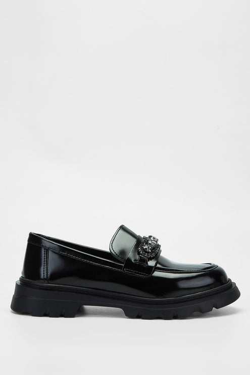 حذاء لوفر نباتي أسود مفتوح للنساء -355