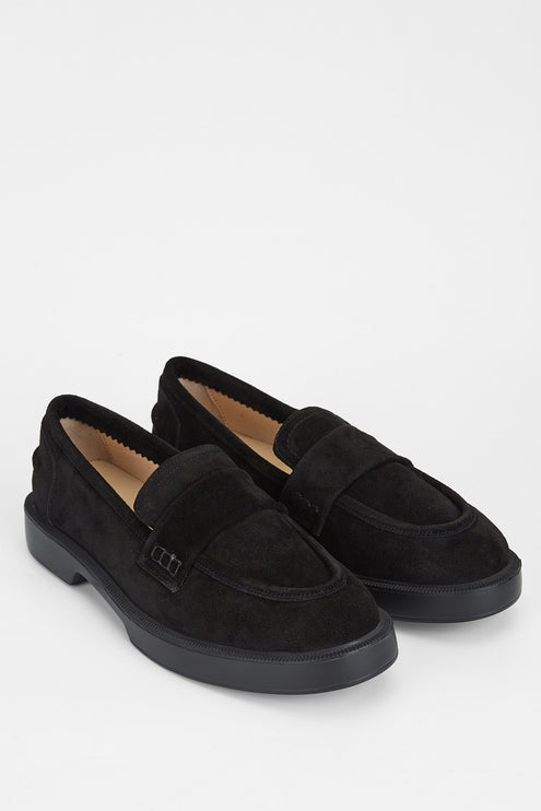 Black Suede Women's Genuine Leather Loafer Shoes -308