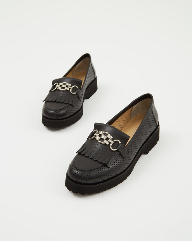 Women's Leather Loafers Black -303