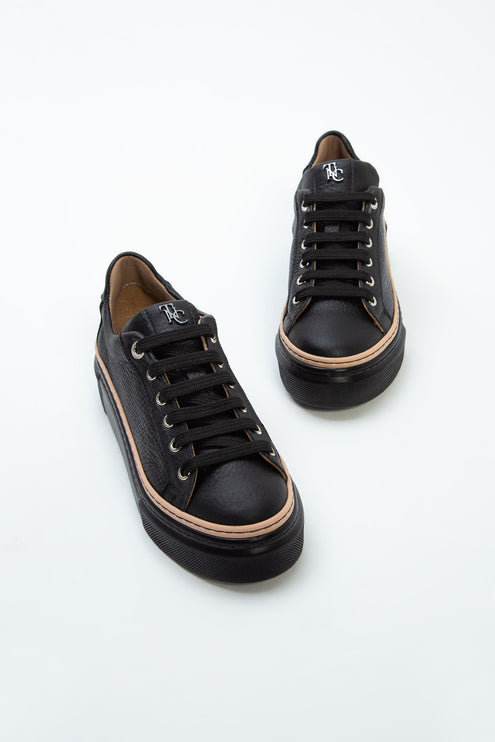 Black Floter Women's Genuine Leather Sneakers -275