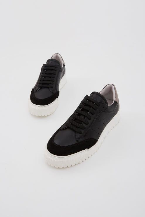 Black Women's Genuine Leather Sneakers -266