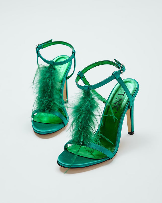 Green Women's Vegan Heeled Sandals -00110