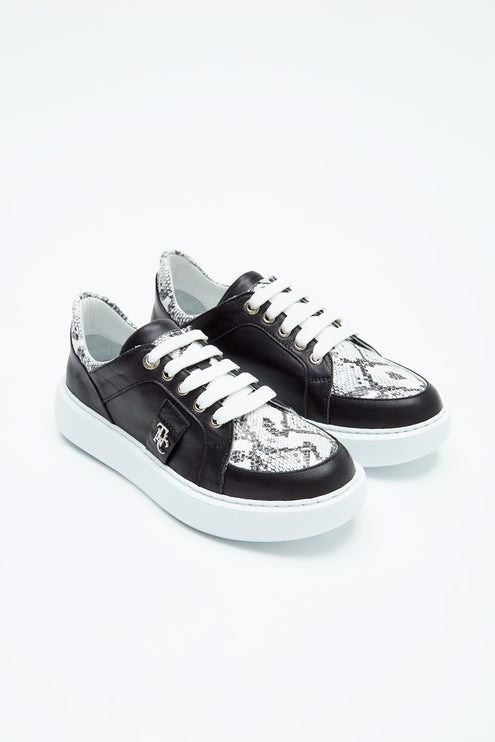 Black Leather Women's Genuine Leather Sneakers -267