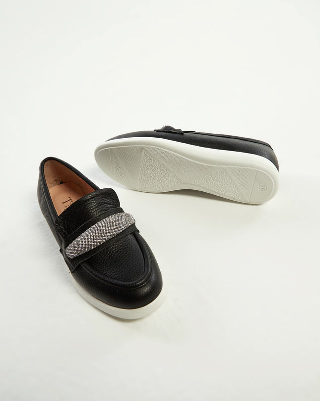 Women's Leather Loafers Black -305