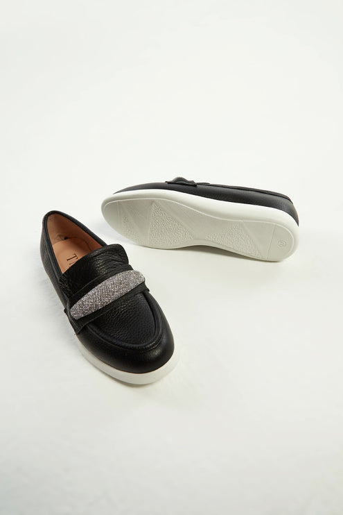 Women's Leather Loafers Black -305