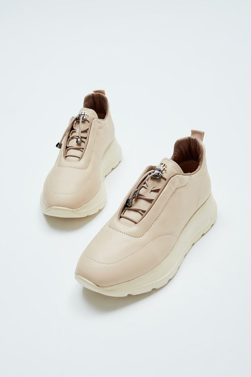 Beige Women's Genuine Leather Sneakers -273