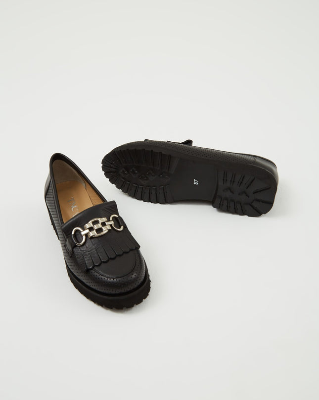 Women's Leather Loafers Black -303