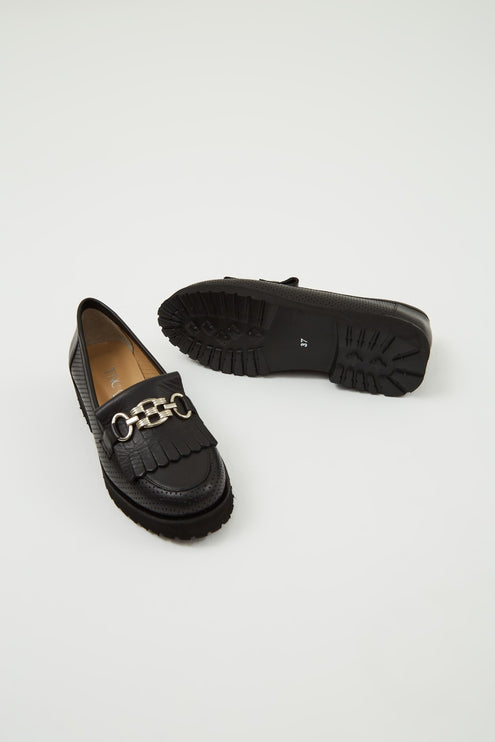 Women's Leather Loafers Black -303