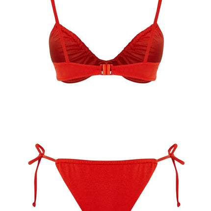 Red Balconette Tunnel Brazilian Bikini Set
