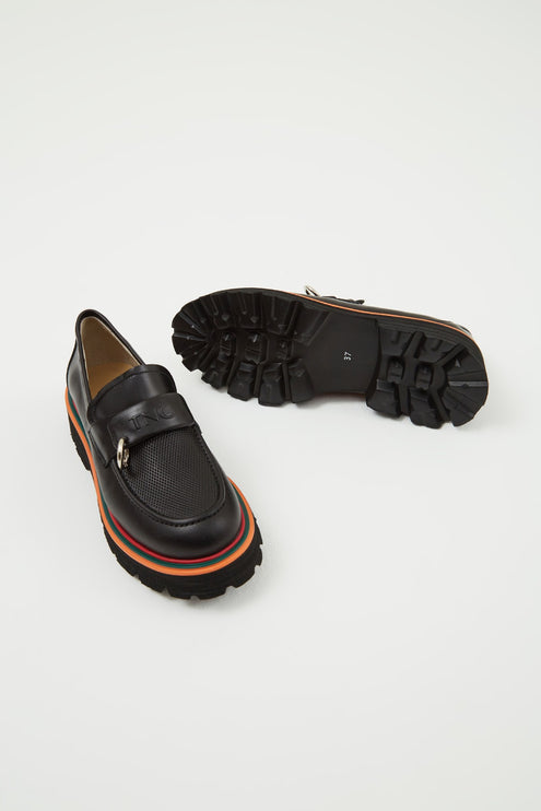 حذاء لوفر جلد طبيعي للنساء من الجلد الأسود -353