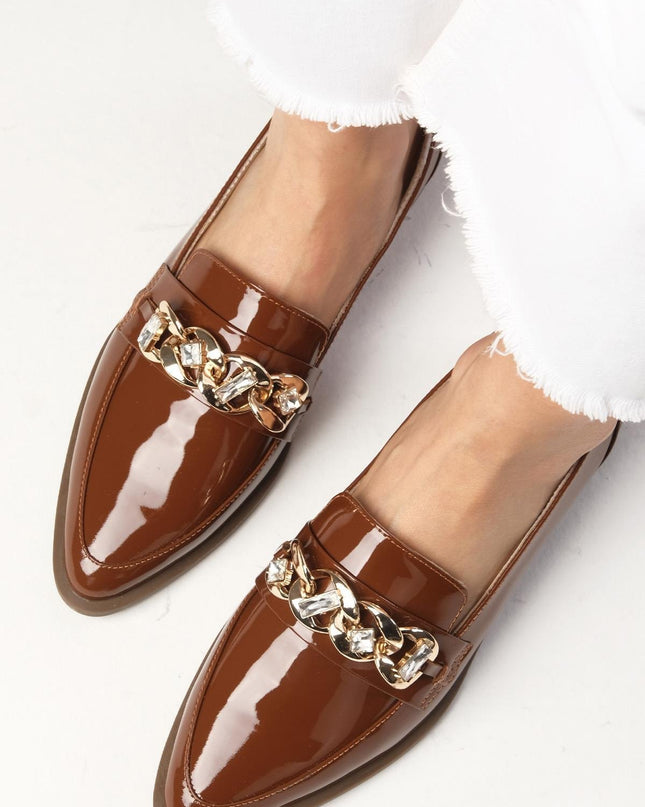 Genuine Patent Leather Tan Chain Loafer 30║