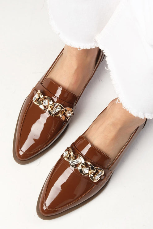 Genuine Patent Leather Tan Chain Loafer 30║
