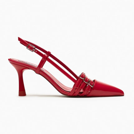 Andrina Red Patent Leather Belt Detail Ankle Tied Women's Heeled Shoes ║1046