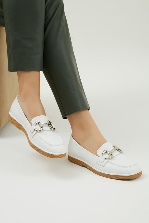 White Women's Genuine Loafers 12║