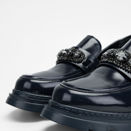 Black Opening Women's Vegan Loafer Shoes -355