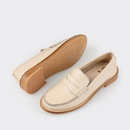 Beige Leather Women's Loafer H02