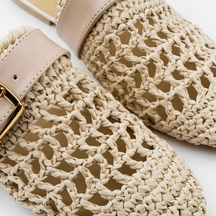 Best Beige Knitted Belt Detail Flat Sole Women's Slippers -937