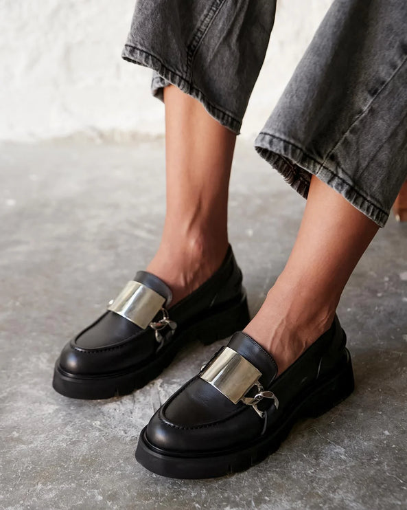 حذاء أوكسفورد ثنائي جلد أسود نسائي -325