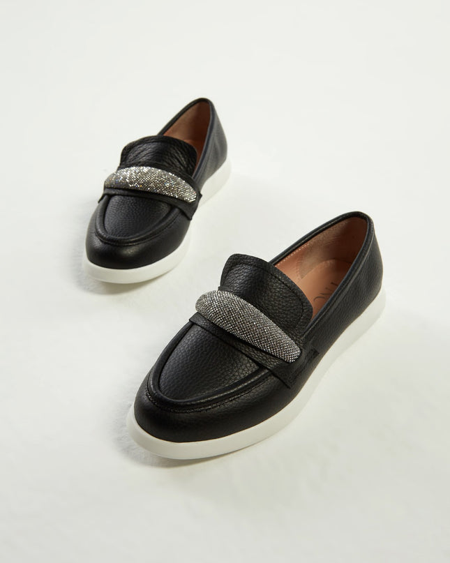 Women's Leather Loafers Black -305