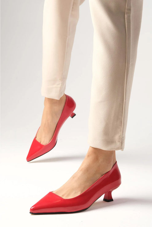 Carmen Red Color Low Heeled Shoes 112║