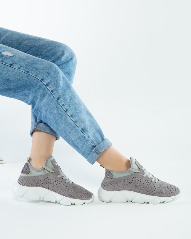 Gray Women's Genuine Leather Sneakers -268