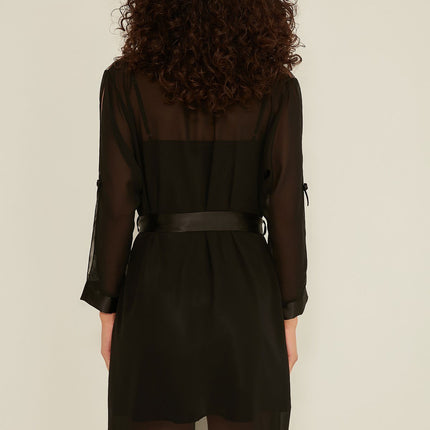 Satin Nightgown Dressing Gown Set Black
