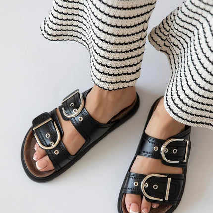 Chelsa Women's Buckle Detail Daily Comfort Slippers Beige