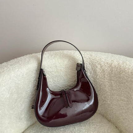 Cherry Patent Leather Burgundy Baguette Bag