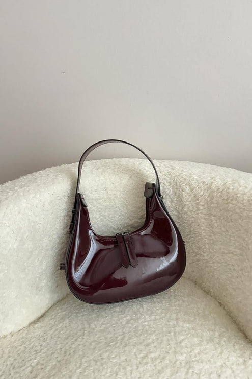 Cherry Patent Leather Burgundy Baguette Bag