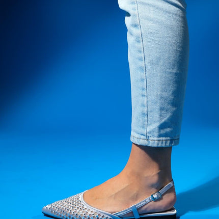 حذاء باليرينا نسائي من BONJOUR Sax باللون الأزرق من الساتان الشبكي F306