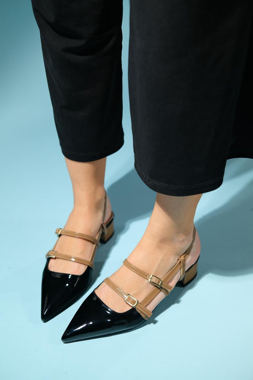 CENOVA Burgundy-Cream Patent Leather Women's Heeled Sandals ║1007
