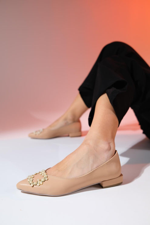 GHENT Beige Skin Pearl Stone Women's Ballerina Shoes F76