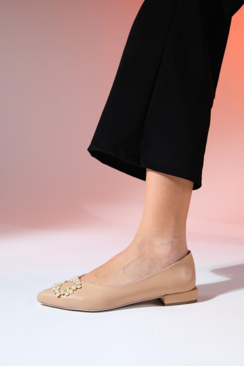 GHENT Beige Skin Pearl Stone Women's Ballerina Shoes F76