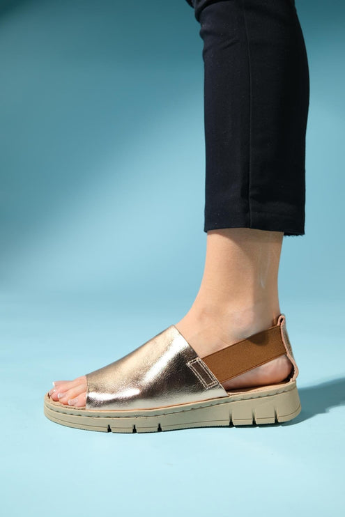 Londoi Beige Skin Genuine Leather Elastic Women's Sandals -006