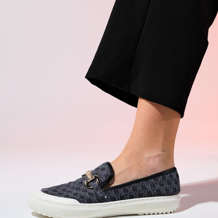 MARRAKECH Black Denim Buckle Women's Loafer Shoes - 416