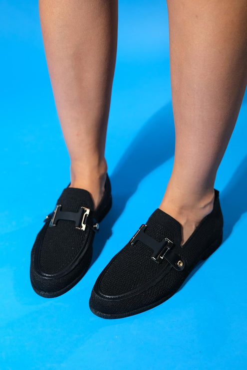 MICHIGAN Beige Knitwear Buckle Women's Loafer Shoes 701