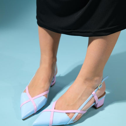 Steve Blue-Pink Patent Leather Women's Low Heel Sandals -005