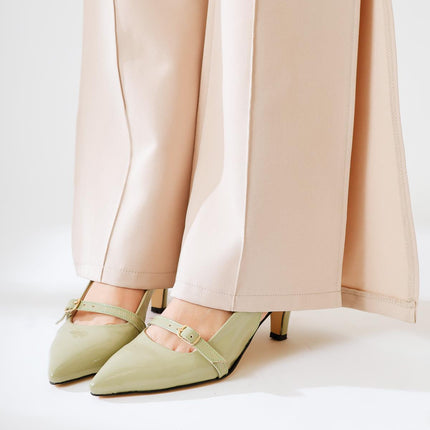 Concepcion Mint Green Pointed Toe Heeled Shoes with Belt Detail 1060║