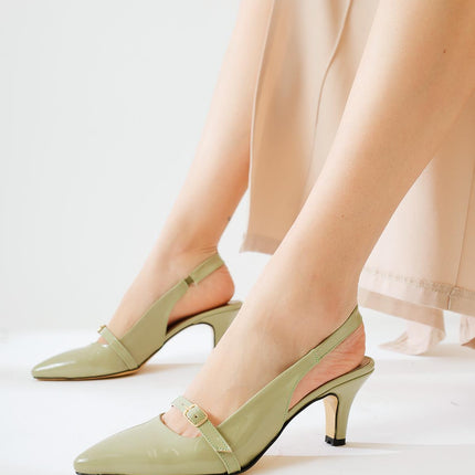 Concepcion Mint Green Pointed Toe Heeled Shoes with Belt Detail 1060║