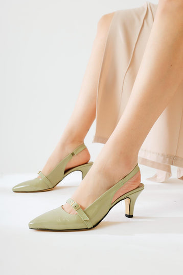 Concepcion Mint Green Pointed Toe Heeled Shoes with Belt Detail 1060║