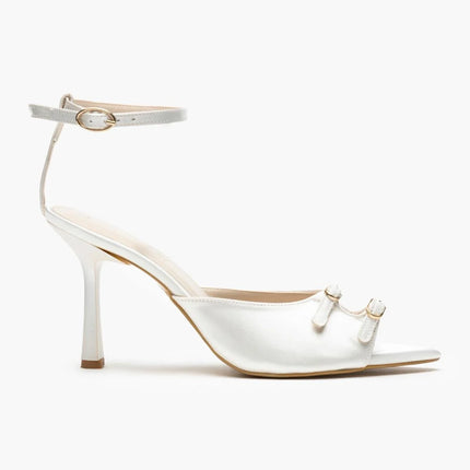 Crimson Pearl Satin Ankle Strap Heeled 449║